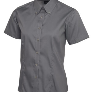 Ladies Pinpoint Oxford Half Sleeve Shirt - Charcoal, XS