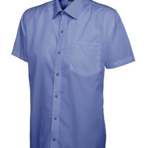 Mens Poplin Half Sleeve Shirt - Mid Blue, 14.5