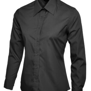 Ladies Poplin Full Sleeve Shirt - Black, XS