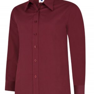 Ladies Poplin Full Sleeve Shirt - Burgundy, XS