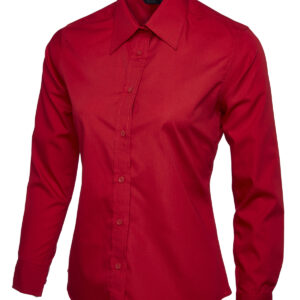 Ladies Poplin Full Sleeve Shirt - Red, XS