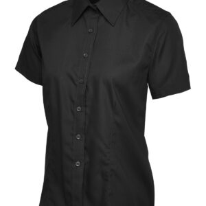Ladies Poplin Half Sleeve Shirt - Black, XS