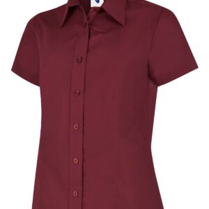 Ladies Poplin Half Sleeve Shirt - Burgundy, XS