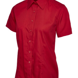 Ladies Poplin Half Sleeve Shirt - Red, XS