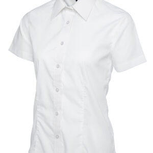 Ladies Poplin Half Sleeve Shirt - White, XS