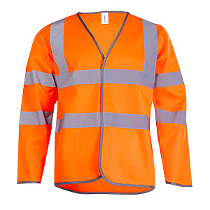 Long Sleeve Hi Vis Safety Waistcoat - Orange, S