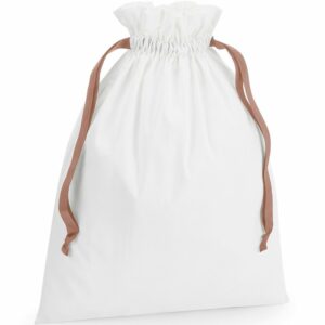 Cotton gift bag with ribbon drawstring - Soft White/Rose Gold, S