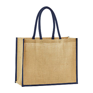 Natural starched jute classic shopper - Natural/Navy, One size
