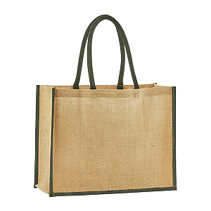 Natural starched jute classic shopper - Natural/Olive Green, One size