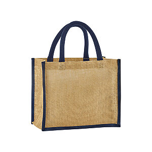 Natural starched jute midi tote - Natural/Navy, One size