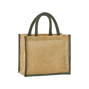 Natural starched jute midi tote - Natural/Olive Green, One size