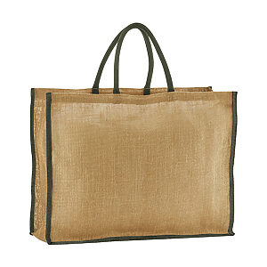 Natural starched jute market shopper - Natural/Olive Green, One size
