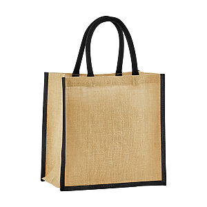 Natural starched jute mini gift bag - Natural/Black, One size