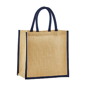 Natural starched jute mini gift bag - Natural/Navy, One size