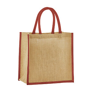 Natural starched jute mini gift bag - Natural/Orange Rust, One size