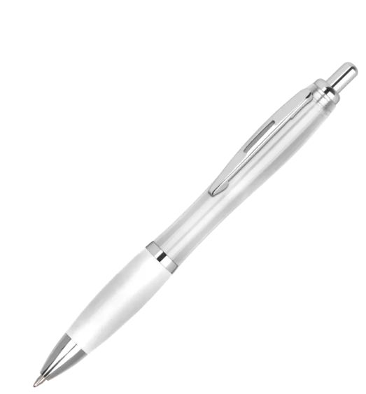 White Curvy Printed Branded Pen 3 Curvy Printed Pen – White, 2 Colour Print
