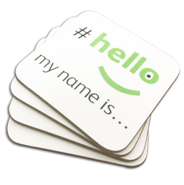 Hello My Name Is Drinks Mat Square Hardboard Coaster